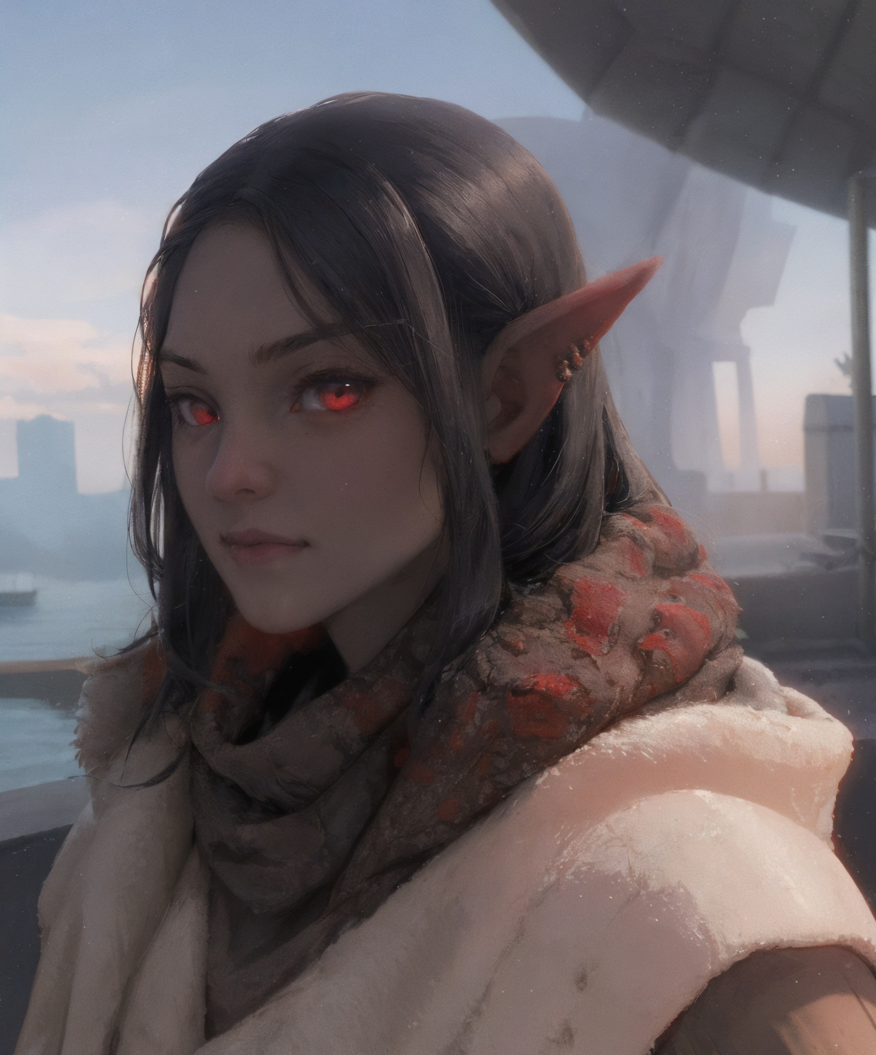 168650-1491032544-1girl, dumner, blue grey skin, glowing red eyes, city, morrowind, fantasy,  armor portrait, making a face,__lora_morrowind-races.jpg